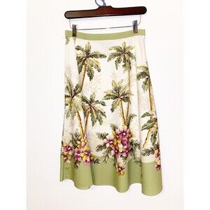 Van Heusen Cotton Tropical Print A-line Skirt Size 4 Green Beige Tan